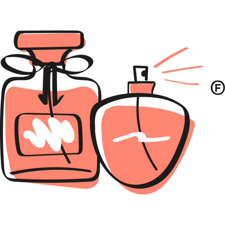 off-red perfume bottles graphic